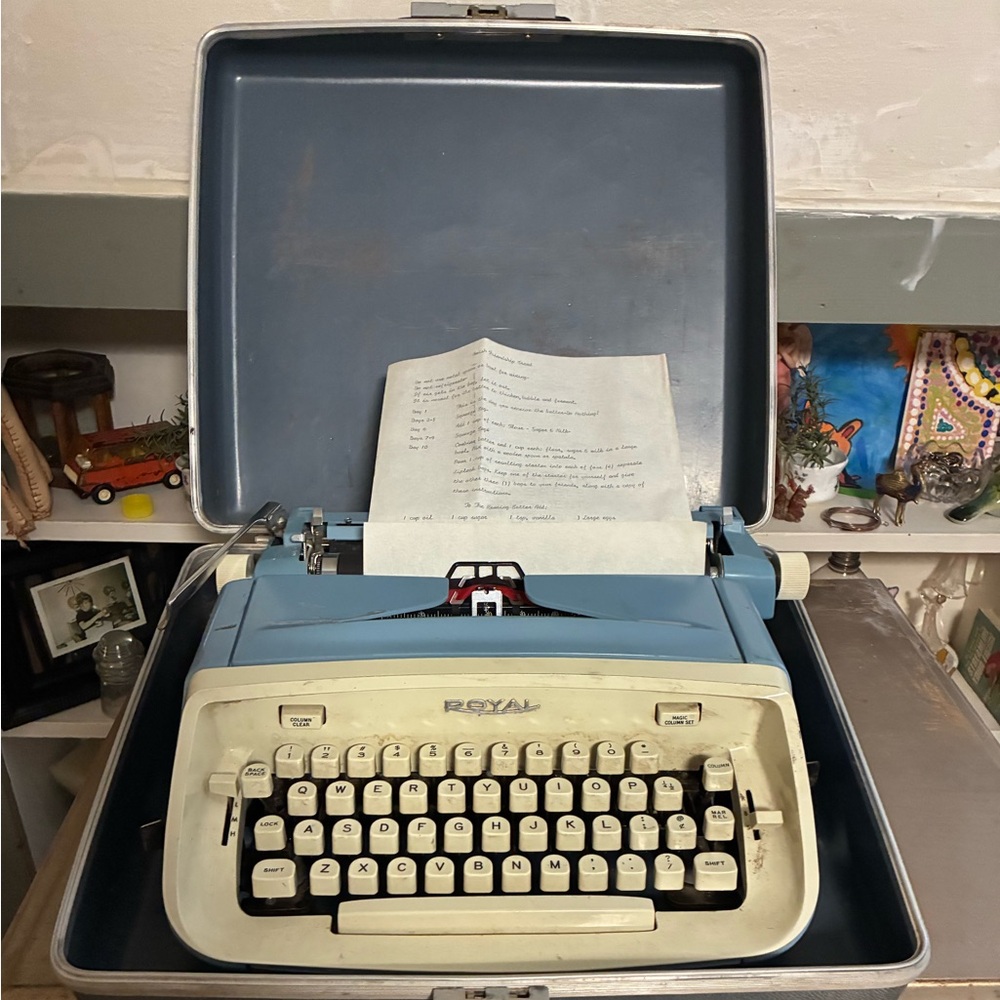 Blue Typewriter with Case-royal brand typewriter
